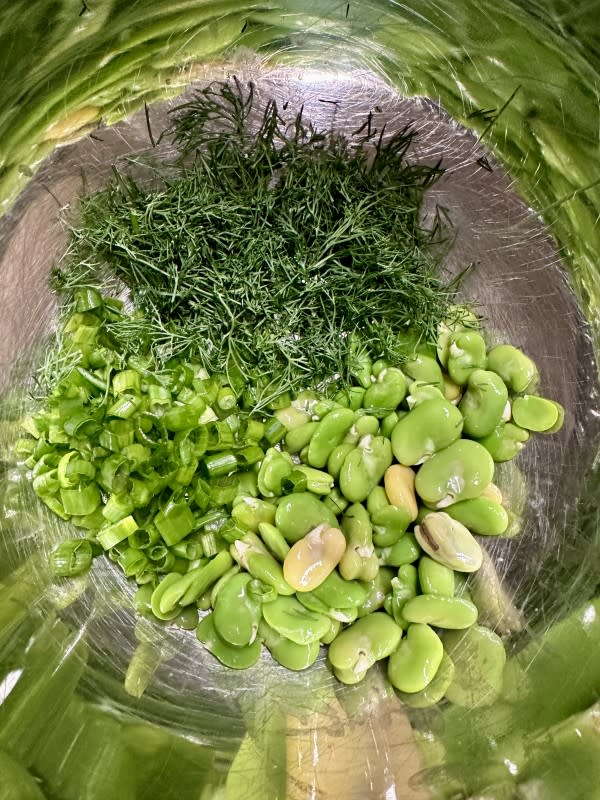 Scallions, favas and dill for potato salad<p>Kelli Venner</p>