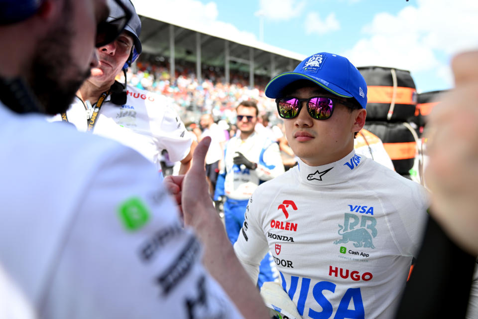 MIAMI, FLORIDA - MAY 05: Yuki Tsunoda of Japan and Visa Cash App RB prepares to drive on the grid prior to the F1 Grand Prix of Miami at Miami International Autodrome on May 05, 2024 in Miami, Florida. (Photo by Rudy Carezzevoli/Getty Images)