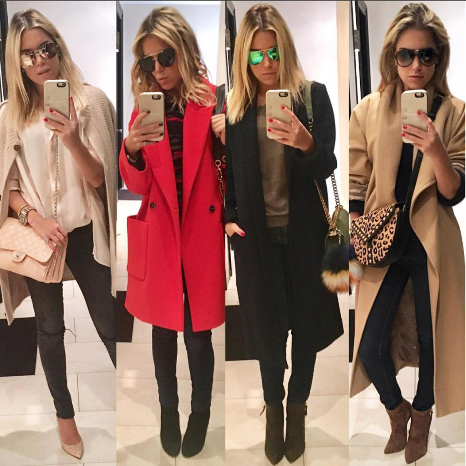 Sylvie Meis kuschelt sich lieber ein. Ob in Camel, Beige, Rot oder Schwarz - jeder sollte jetzt einen klassischen Wollmantel im Schrank haben. (Bild: Instagram/1misssmeis)