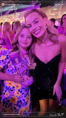 <p>Sofia Sanchez/Instagram</p> Actress and Advocate Sofia Sanchez (left) poses with Margot Robbie at the world premiere of "Barbie" in Los Angeles on July 9, 2023. 