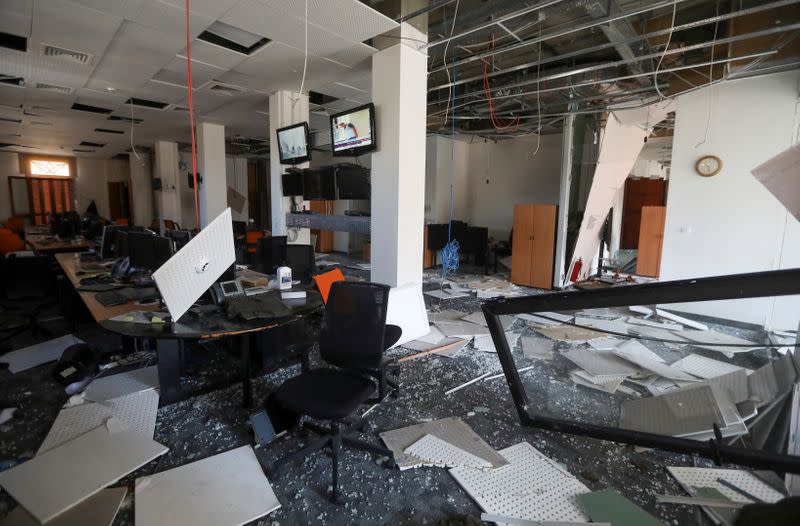 A view shows the damage inside the Reuters Beirut offices