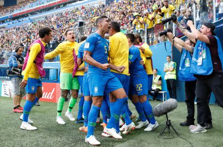 Soccer Football - World Cup - Group E - Brazil vs Costa Rica - Saint Petersburg Stadium, Saint Petersburg, Russia - June 22, 2018 Brazil's Philippe Coutinho celebrates scoring their first goal REUTERS/Max Rossi