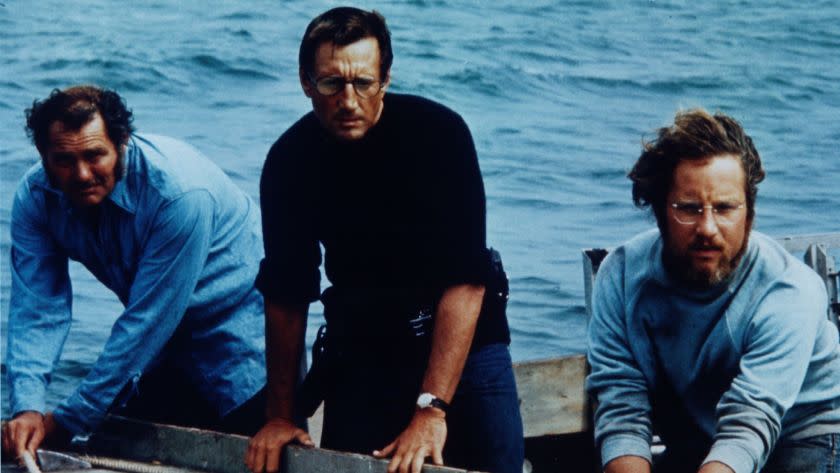 Robert Shaw, left, Roy Scheider and Richard Dreyfuss in "Jaws"