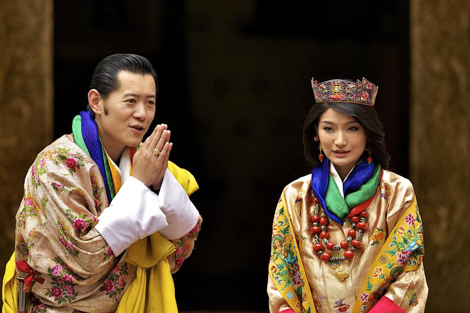 <p>On October 13th 2011, King Jigme Khesar Namgyel Wangchuck and 21-year-old student Ashi Jetsun Pema tied the knot in Bhutan. The couple wed in a televised ceremony which took place in a 17th century fortess. The nuptials was the most watched event in Bhutan’s history, as television was only introduced in 1999. <em>[Photo: Getty]</em> </p>