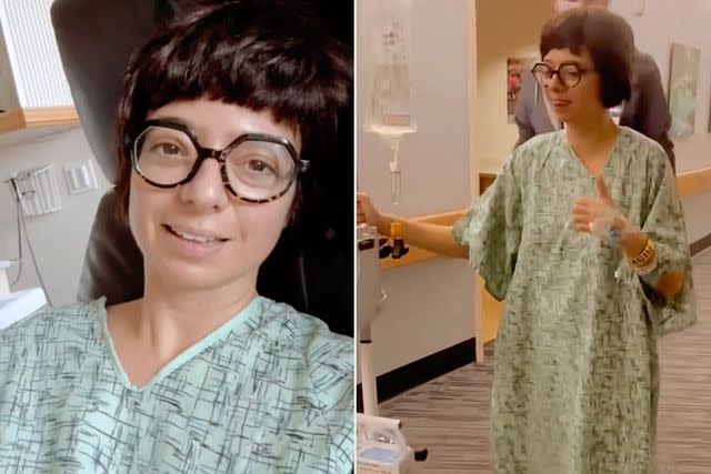 <p>Kate Micucci/TikTok (2)</p> Kate Micucci after lung cancer surgery