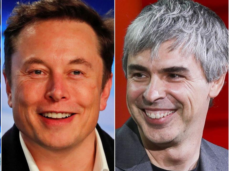 A headshot of Elon Musk next to a headshot of Larry Page.