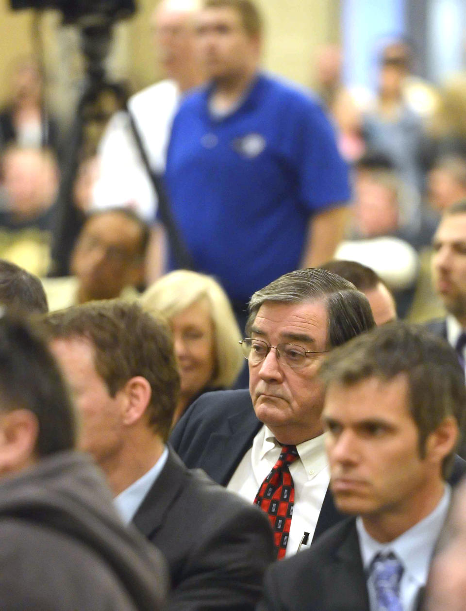 Missouri River Historical Development president Mark Monson, center, listens as commission members vote on a casino license during a meeting of the Iowa Racing and Gaming Commission,Thursday, April 18, 2013, in Council Bluffs, Iowa. The commission met to award a casino license to one of four proposals in Woodbury County and voted to approve the MRHD's Hard Rock Hotel and Casino proposal. (AP Photo/The Sioux City Journal, Tim Hynds) MAGS OUT; NO SALES; TV OUT; MANDATORY CREDIT