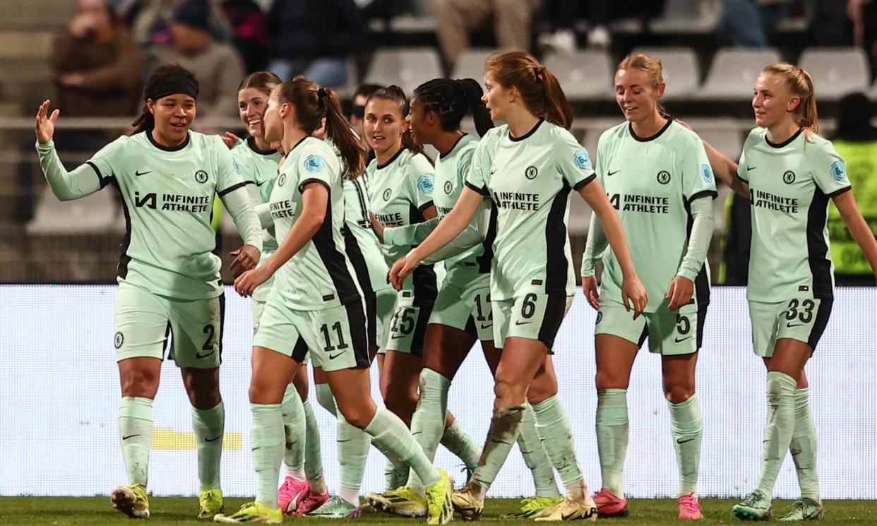 <span>Chelsea players celebrate their fourth goal in their win against Paris FC last month. The victory sealed an undefeated Champions League group stage campaign.</span><span>Photograph: Mohammed Badra/EPA</span>