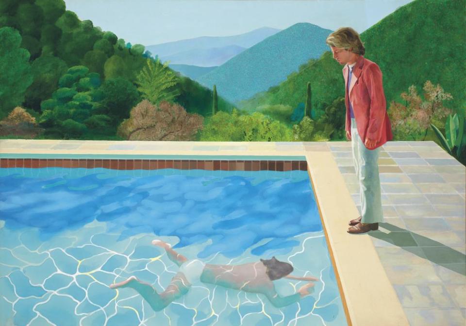 a 1972 painting entitled “Portrait of an Artist (Pool with Two Figures),” by British artist David Hockney