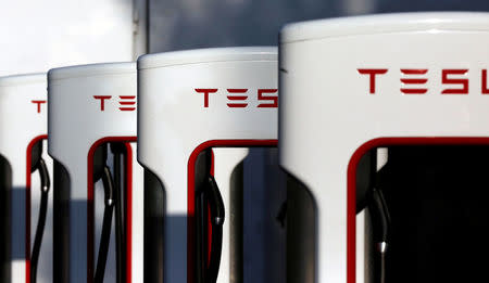 FILE PHOTO - A Tesla Supercharger station is shown in Cabazon, California, U.S. May 18, 2016. REUTERS/Sam Mircovich/File Photo