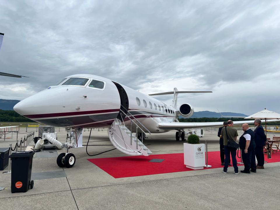 A Gulfstream G700 operated by Qatar Executive on display at EBACE in Geneva, May 2024.