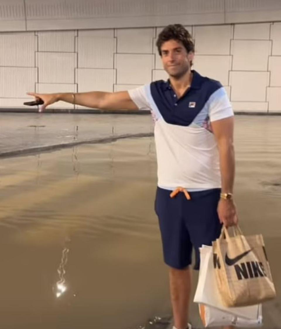James Argent can be seen pointing out the flooded streets (Instagram @joeyessex)