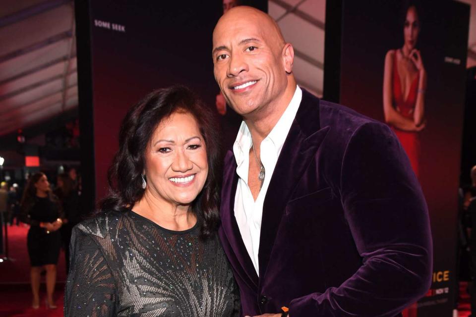 LOS ANGELES, CALIFORNIA - NOVEMBER 03: (L-R) Ata Johnson and Dwayne Johnson attend the World Premiere of Netflix's &quot;Red Notice&quot; at Regal LA Live on November 03, 2021 in Los Angeles, California. (Photo by Kevin Mazur/Getty Images for Netflix)
