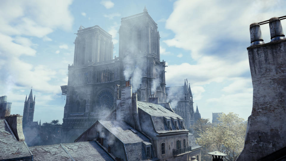 Undated handout screenshot issued by Ubisoft of Notre Dame Cathedral in Paris, as it appears in their game Assassin's Creed Unity.