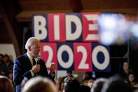 Democratic presidential candidate former Vice President Joe Biden speaks at a campaign stop at Simpson College, Saturday, Jan. 18, 2020, in Indianola, Iowa. (AP Photo/Andrew Harnik)