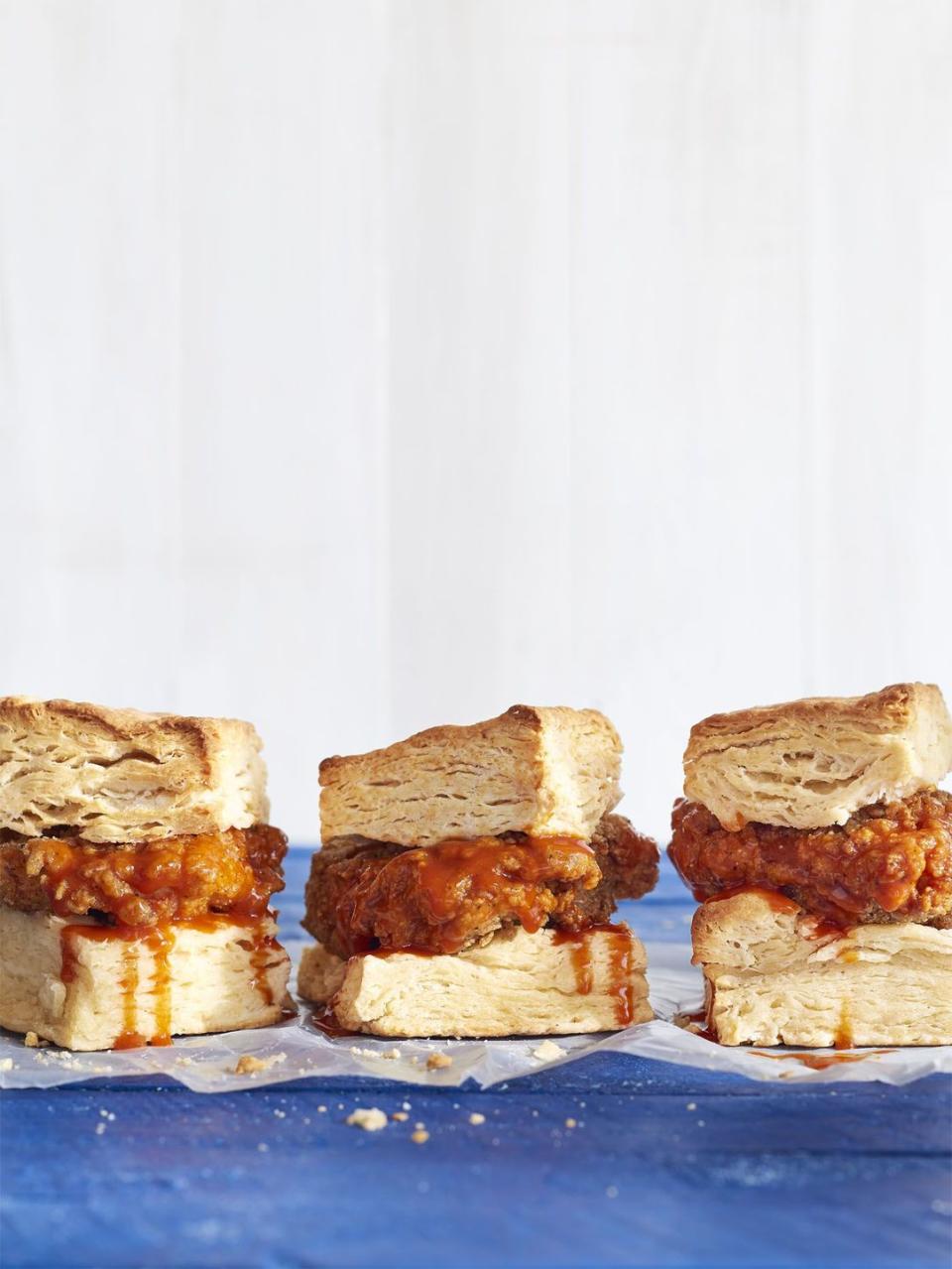 mile high biscuit sandwiches with sweet heat hot chicken