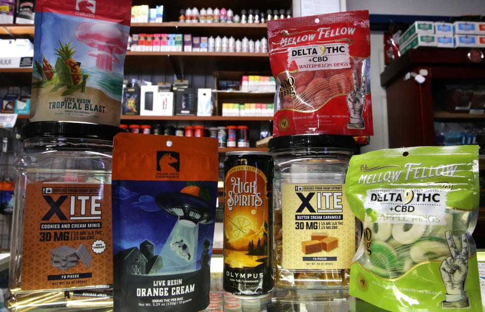 An assortment of THC products are pictured Monday, Jan. 22, 2024 at Konnexion in downtown Iowa City, Iowa.