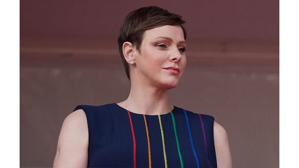 Princess Charlene with dark pixie cut