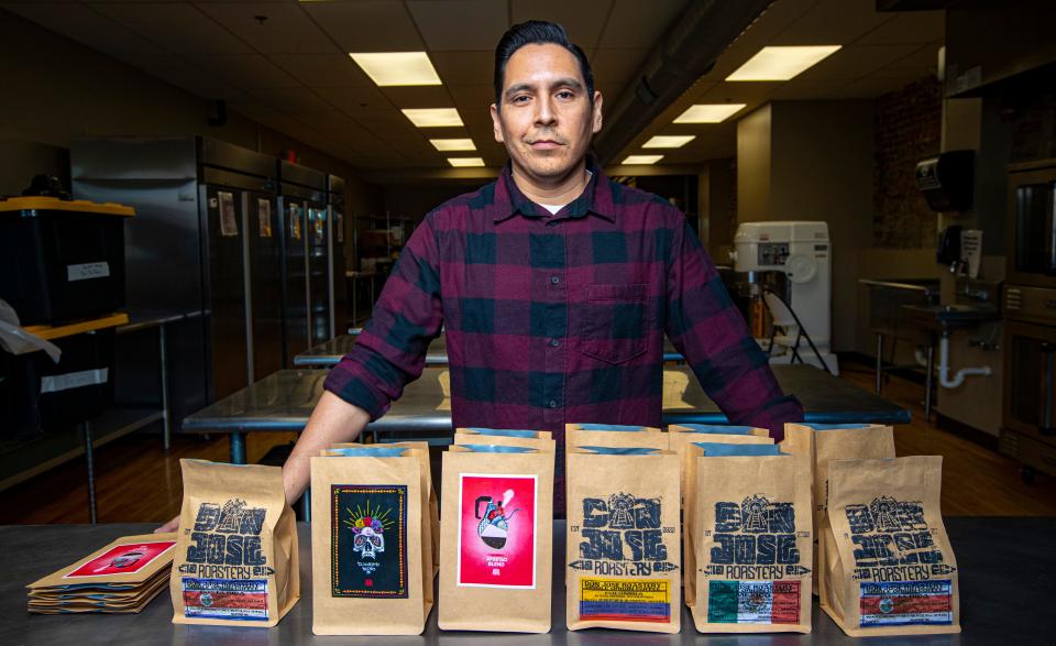 Jaime Perez, owner or Don Jose Roastery, poses for a photo on Friday, Feb. 10, 2023, at Rockford City Market in Rockford.