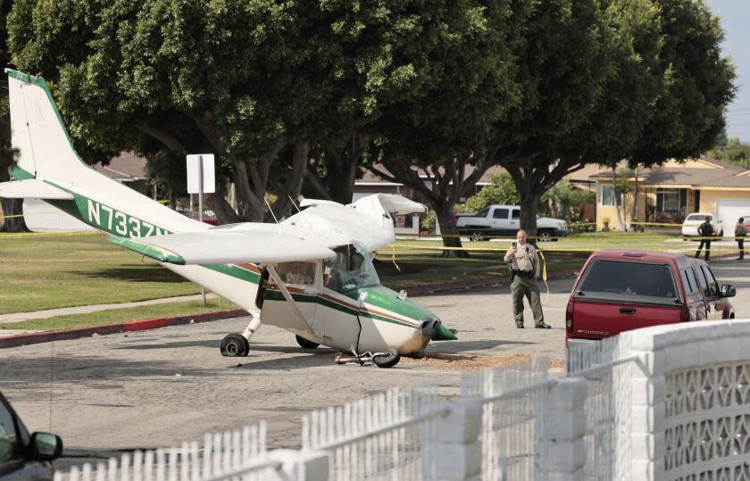 COMPTON CA SEPTEMBER 20, 2023 - A Cessna made a hard landing today on a street adjacent to Compton/Woodley Airport on Wednesday, Sept. 20, 22023, but no one was hurt. The plane was damaged in the landing, which was reported at about 8 a.m. on 159th Street and Central Avenue, according to the Los Angeles County Sheriff's Department.