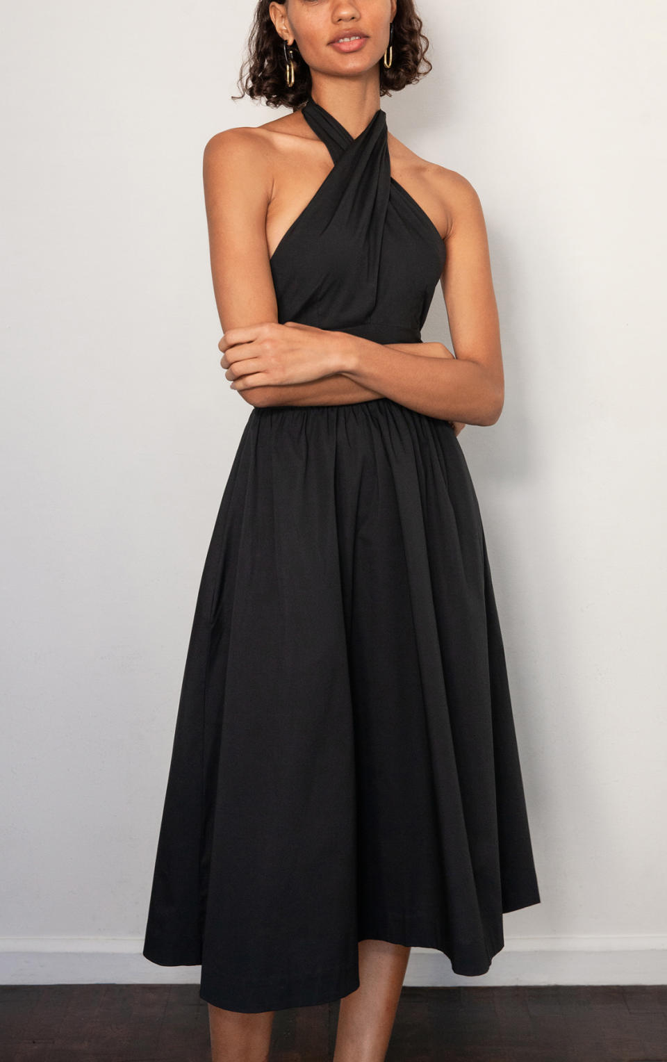 dress, black, cutout, halter, staud