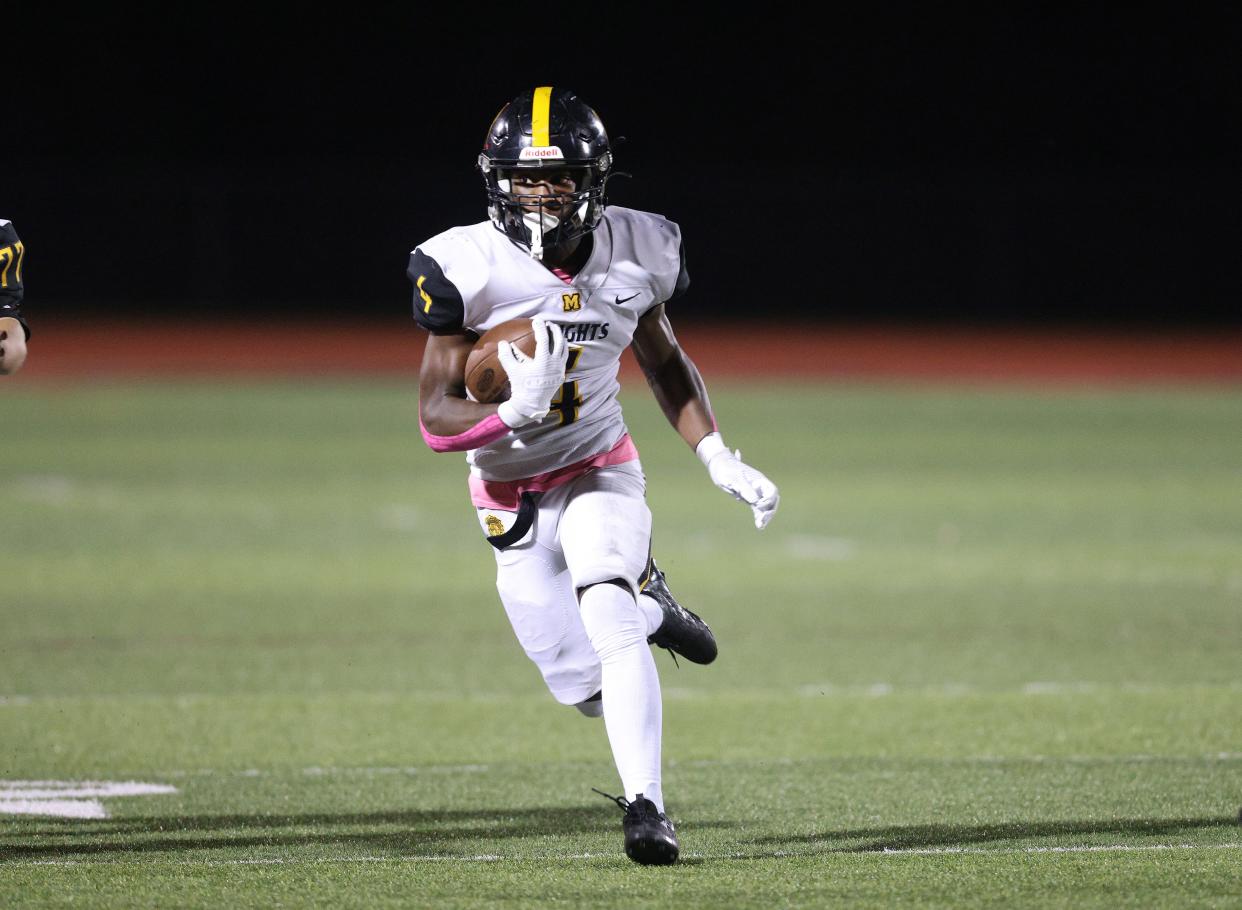 McQuaid’s Allen Nesmith, shown here earlier during the 2023 season, scored the team's go-ahead touchdown against Aquinas.