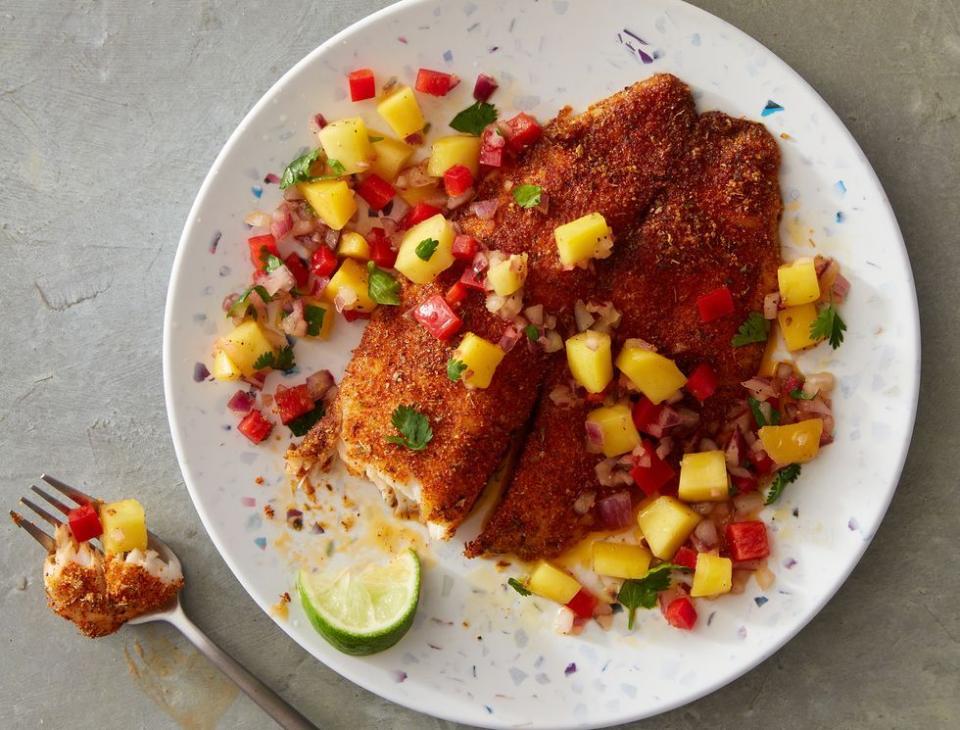 Air Fryer Blackened Tilapia with Mango Salsa