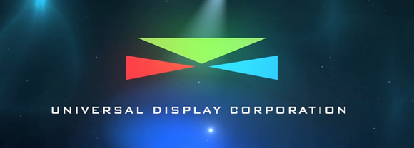 Universal Display Corporation logo with red, green, and blue triangles