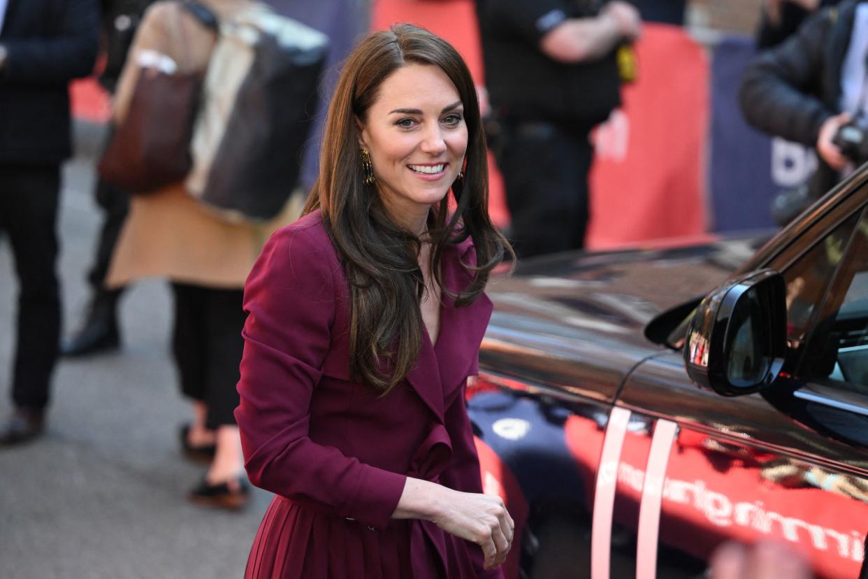 Kate Middleton, Britain's Catherine, Princess of Wales smiles as she leaves having met members of the public during a visit to Birmingham on April 20, 2023. (Photo by Oli SCARFF / AFP) (Photo by OLI SCARFF/AFP via Getty Images)