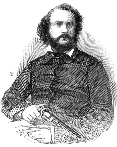 samuel colt 1814 1862, american inventor and industrialist, shown here with the colt revolver, the weapon which, after the mexican war of 1846 8, was adopted by the us army from the illustrated london news, 22 november 1856 wood engraving