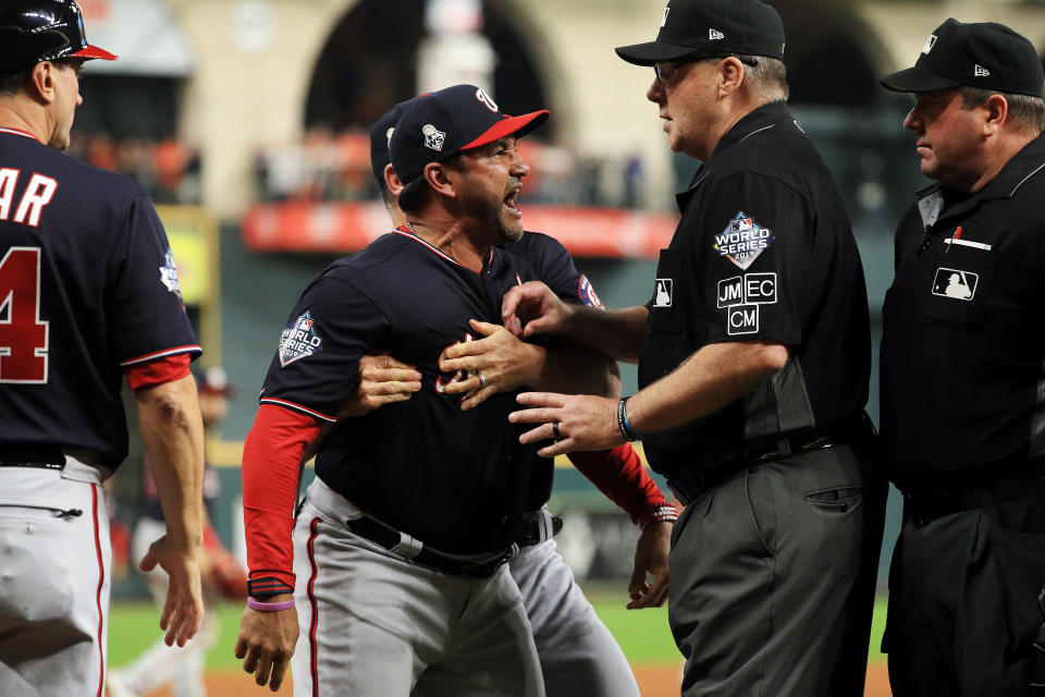 Dave Martinez says a team doctor and a fan both expressed concern over his heart because of his Game 6 outburst. (Mike Ehrmann/Getty)