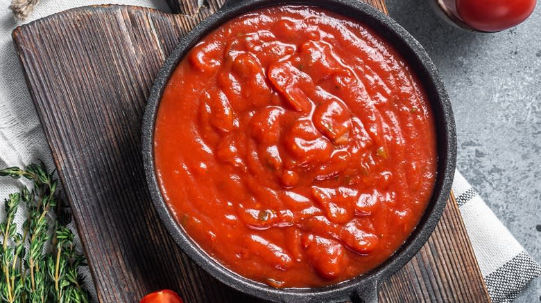 Ketchup in cast iron pan