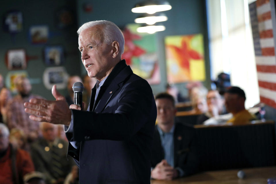 Former Vice President Joe Biden (D) speaks at the Community Oven restaurant in Hampton, New Hampshire, on Monday. (ASSOCIATED PRESS/Michael Dwyer)