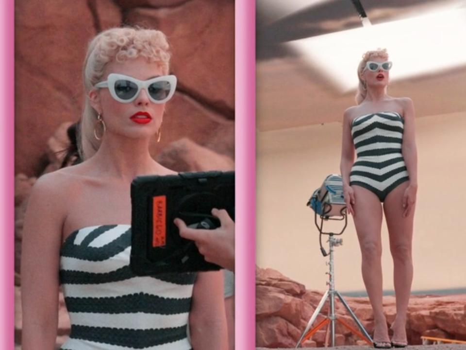 Margot Robbie in three different poses for Barbie