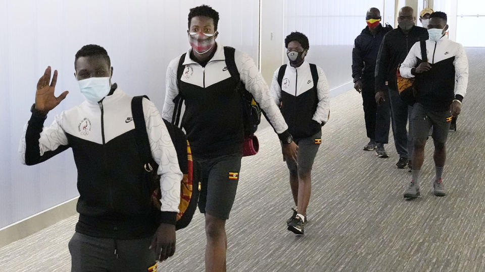 Members of Uganda's Olympic team, pictured here arriving in Japan for the Tokyo Olympics.