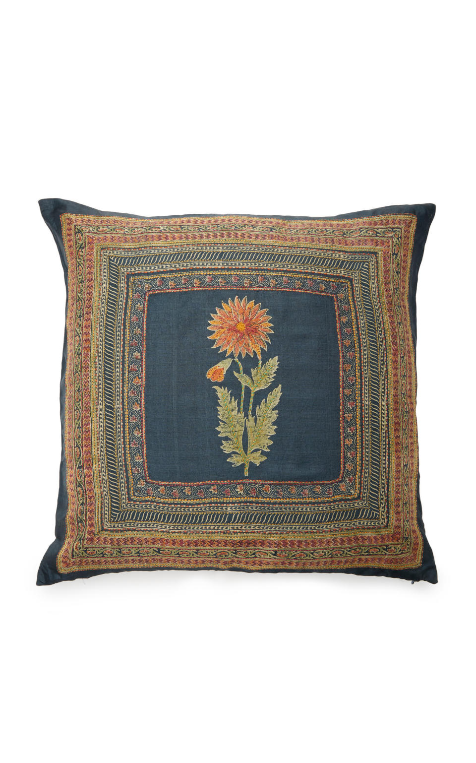 2) Dahlia-Embroidered Silk Pillow