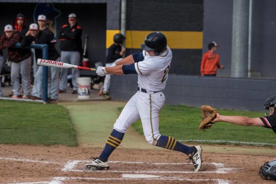 Southridge senior Mason Martin hits a solo home run in this file photo against the Kennewick Lions. Scott Butner/Special to the Herald