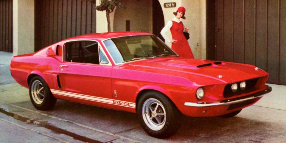 <p><a rel="nofollow noopener" href="https://www.roadandtrack.com/new-cars/first-drives/reviews/a7871/1968-shelby-mustang-gt500-drive-flashback/" target="_blank" data-ylk="slk:The first GT500;elm:context_link;itc:0;sec:content-canvas" class="link ">The first GT500</a> was quite a different proposition than the GT350 - more of a powerful cruiser than a road-racer. It was still cool, though, with its hulking 428-cubic-inch V8. Plus the 1968 version was called KR, for King of the Road. Nice.</p>