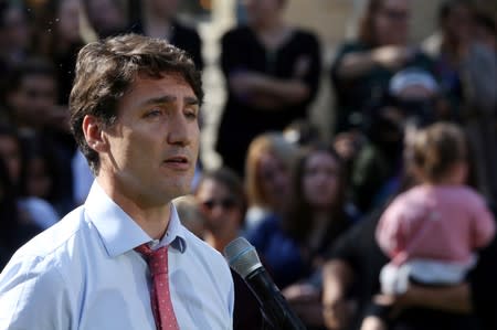 Canada's Prime Minister Justin Trudeau speaks during an election campaign stop in Winnipeg