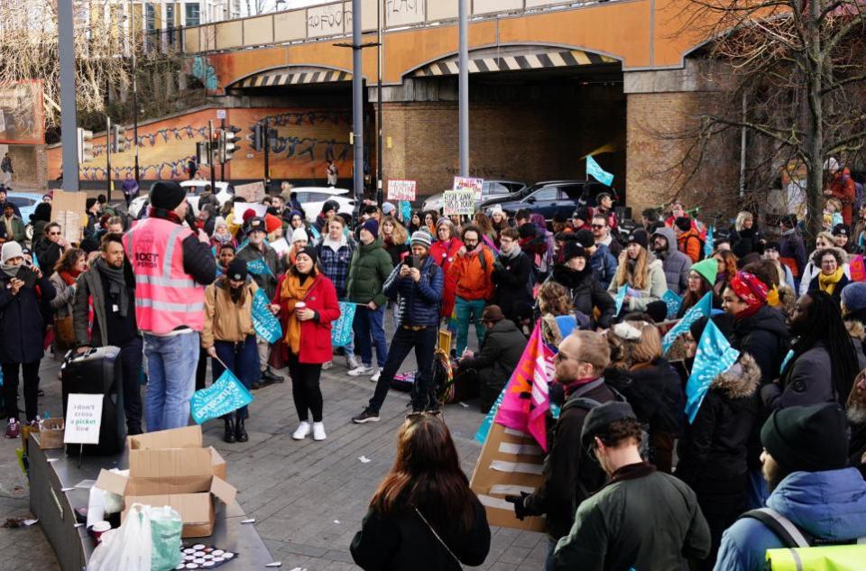 News Shopper: Strikers from across the unions gathered outside Glass Mill Leisure Centre in Lewisham