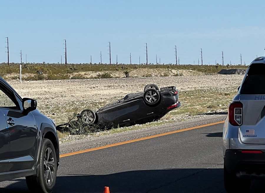 Police investigate a wrong-way, rollover crash on U.S. 95 near Lee Canyon Road on May 31, 2024. (KLAS)