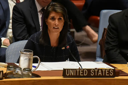 U.S. Ambassador to the UN, Nikki Haley, delivers remarks during a United Nations Security Council meeting on North Korea in New York City, U.S., September 11, 2017. REUTERS/Stephanie Keith
