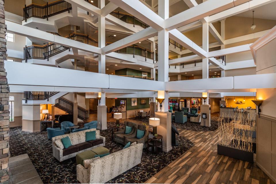 The lobby of the Lodge at Geneva-on-the-Lake is a great place to start a wine adventure.