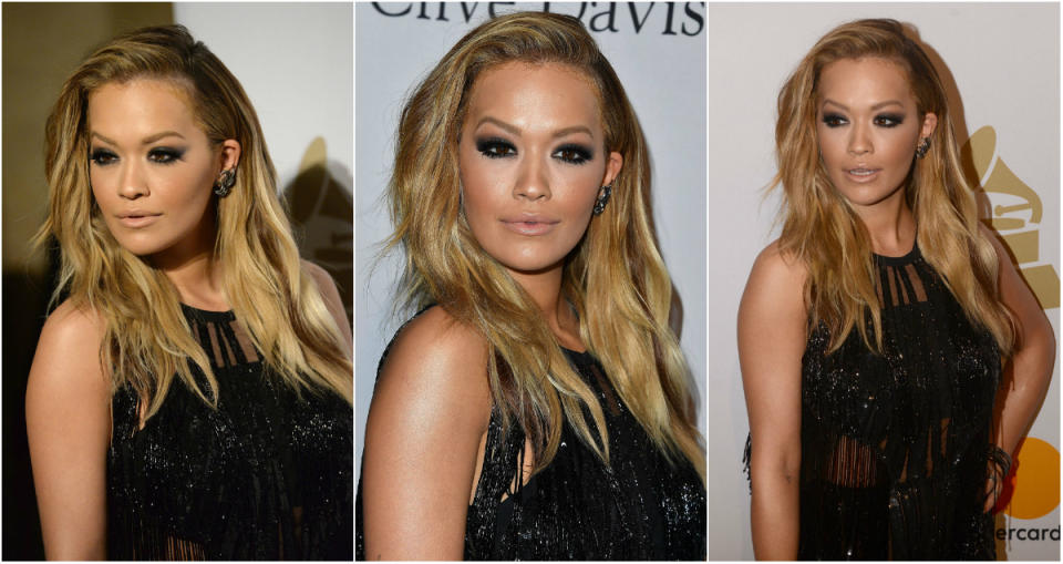 Rita Ora at a pre-Grammys gala on Feb. 11 <em>(Photos: Getty)</em>