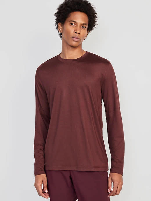 model wears maroon Cloud 94 Soft Long-Sleeve T-Shirt