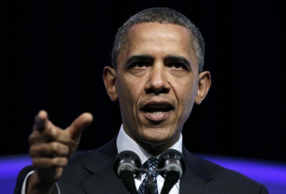 President Barack Obama gestures as he speaks at The Associated Press luncheon during the ASNE Convention, Tuesday, April 3, 2012, in Washington. (AP Photo/Carolyn Kaster)