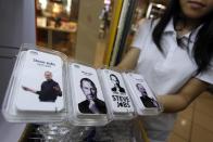 The iPhone 4 hard case cover with portraits of Steve Jobs are on sale on 5 October in Shenzhen, Guangdong Province of China. Apple co-founder Jobs died on 5 October at the age of 56.