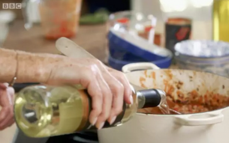 <i>The star baker added white wine and cream [Photo: BBC]</i>