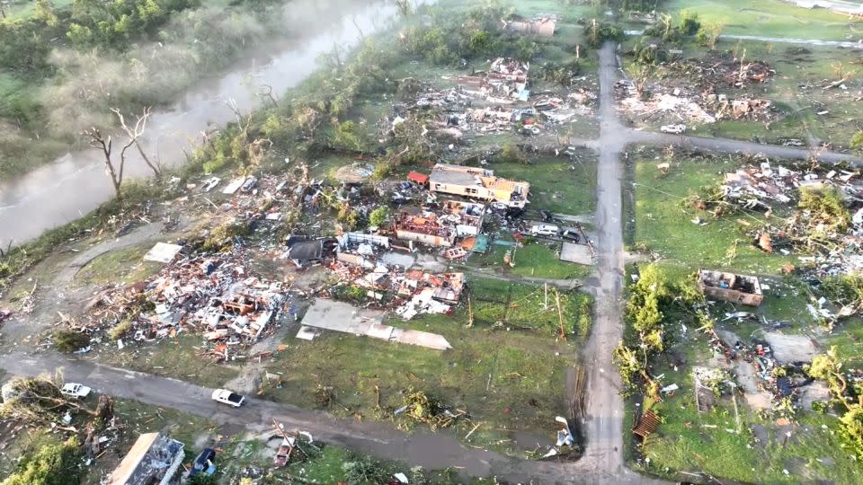 Tornado damage seen from above Barnsdall, Oklahoma, on May 7, 2024. - CNN