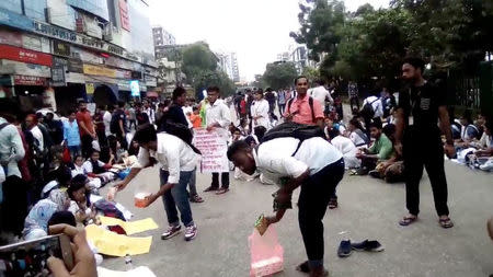 People and students protest over recent traffic accidents that killed a boy and a girl, in Dhaka, Bangladesh, August 2, 2018, in this picture obtained from social media. Md Ekhlachur Mondoll/via REUTERS